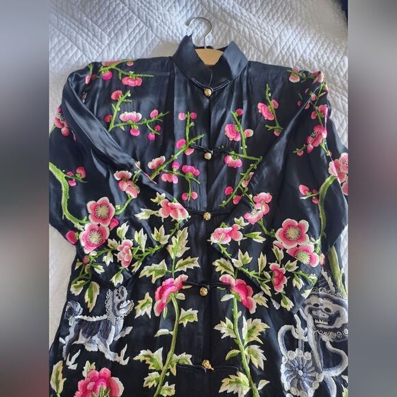 Jenny Lewis pure silk full heavy embroidery oriental tunic style cardigan - Picture 13 of 16